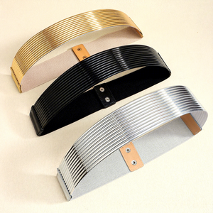 Ceintures pour femmes, accessoires de mode européens et américains, nouvelle collection 2026, en plastique doré décoratif, élastiques, larges, tendance - Product Image 2