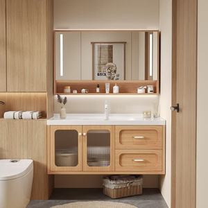 Modern <b>oak</b> painted ceramic integrated basin bathroom cabinet washbasin smart mirror cabinet - Product Image 5