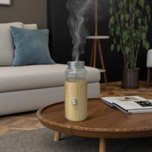 Difusor de aceite esencial sin agua de vidrio de madera Premium de nuevo diseño con elegante acento de madera maciza - Product Image 2