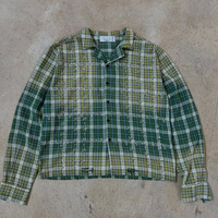 Kemeja Pria Kasual Lengan Panjang Motif Kotak-kotak Vintage Sun Faded Rhinestone Street Plaid Flannel 100% Katun Kancing Tunggal untuk Musim Gugur