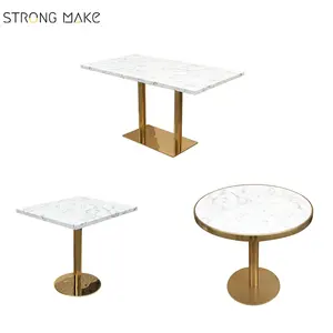 Büyük beyaz mermer masa beyaz Cruiser masa ziyafet büfe kahve masası teras Metal kahve kare mermer masa restoran için
