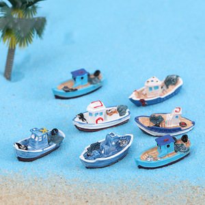Miniatures <b>Simulated</b> Cartoon Yacht Cruise Ship Seaside Small Fishing Boat Mini Resin Craft Dolls for Fairy Garden Home Ornament - Product Image 2