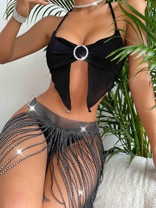 Gonna Semi-Trasparente Naturale Traspirante con Inserti in Pizzo e Diamanti Luccicanti, Stile Sexy Europeo e Americano - Product Image 3