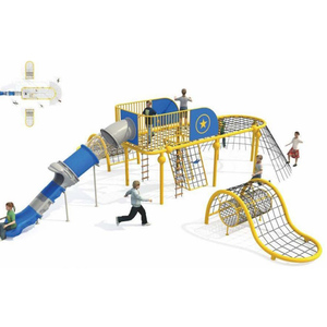 Estructura de Juego Azul y Amarilla con Tobogán, Columpio y Piedras para Escalar para Niños en Parques al Aire Libre - Product Image 3