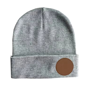 Wholesale Custom Logo Knitted Beanie <b>Cap</b> High Quality Warm Laser Leatherette Patch Blank Hat for <b>Men</b> Winter - Product Image 2