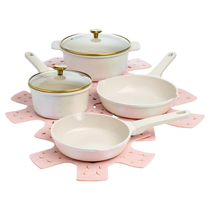 Ensemble de casseroles en céramique blanche de haute qualité, 8 pièces, antiadhésif, avec couvercles en verre, pour cuisinières à gaz et à induction - Product Image 1