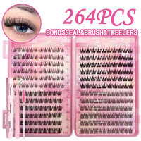 MOXIAOJIE Faux cils en fibre synthétique, sans cruauté animale, style épais segmenté, noir, avec colle DIY et livre de modèles, portable