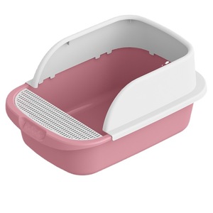 Cat <b>Litter</b> <b>Box</b> Semi Enclosed Splash Proof Rectangle <b>Large</b> Small Kitten Cat Potty PP Material Seine Grey Nordic Blue Nordic Pink - Product Image 5