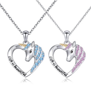 GP139 ciondolo unicorno in argento Sterling vita è bellissimo unicorno in cuore ciondolo collana per donna fidanzata figlia regalo - Product Image 1