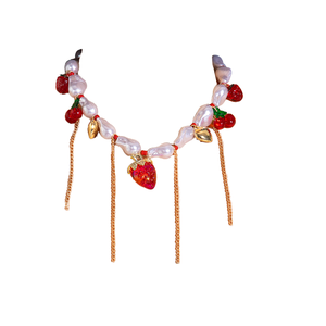 Collar con Colgante de Fresa, Cadena con Borlas Doradas y Cuentas Blancas Irregulares, Gargantilla con Colgante de Fruta, Joyería de Moda Y2K para Mujer - Product Image 1