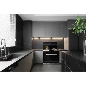 Set Lemari Dapur Mdf Pas Tanpa Tangan, Desain Furnitur Modern Pernis Abu-abu Paket Datar Panel Modular Kabinet Dapur