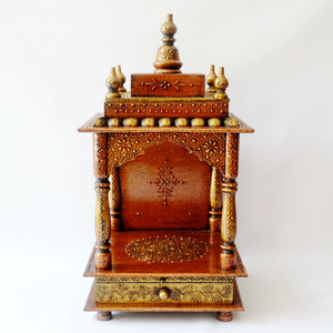 Hand Painted Copper Mini Wooden Temple Drawer Traditional Pooja Mandir Floor Standing/Tabletop Indian Wood Wedding Birthday - Product Image 1