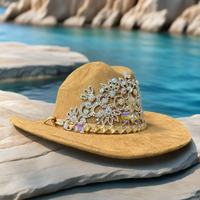 Chapeaux de cowboy en daim camel personnalisés en gros avec strass pour femmes, parfaits pour les festivals de musique country et les fêtes