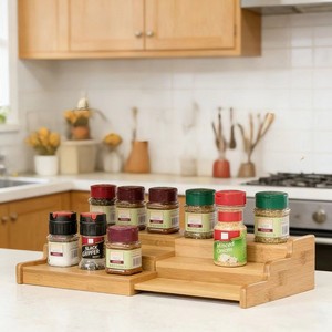 Étagère à épices en bambou, étagère de rangement extensible à trois niveaux, pour cuisine et placard, un produit transfrontalier très demandé - Product Image 1