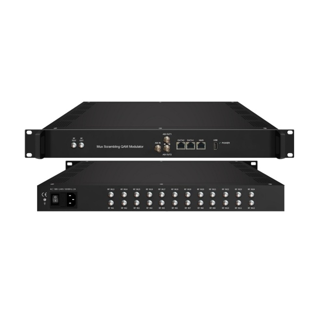 24 in 1 Mux Scrambling Qam Modulator 24 CH DVB-S DVB-T ATSC FTA Tuner Input to 16 DVB-C RF Output DVBS2X Modulator