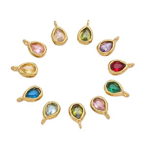 Ciondolo in Acciaio Inossidabile Lucido Non Sbiadente con Zircone a Goccia, 12 Pietre Zodiacali per Donna, Charm alla Moda per Anniversario - Product Image 4