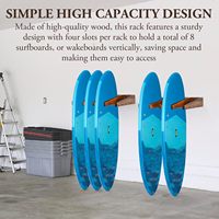Support de planche de surf Deluxe Premium en bois massif brûlé 4 fentes Support de planche de surf vertical mural en bois rustique