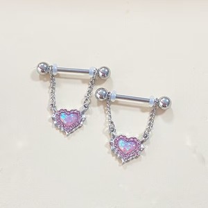 Anillos de ombligo rosas para mujer, clip de nariz con corazón de ópalo, piercing labret para labio, arete de tornillo para hélice, piercing de cartílago y concha - Product Image 5