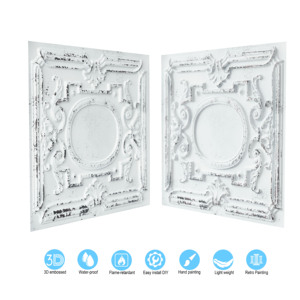 Panneaux muraux 3D gaufrés carrés 2x2 pieds, ignifuges, imperméables, effet fissuré, blanc/noir, PVC PL15, livraison incluse - Product Image 6