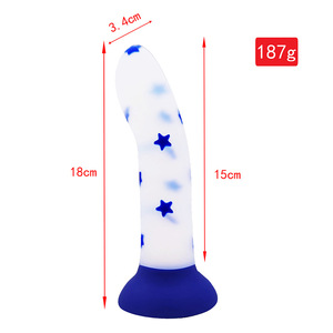 BANSEY En gros Dildo bleu lumineux en silicone liquide, plug anal incurvé avec base ventouse, jouets sexuels pour adultes pour femmes et hommes - Product Image 6
