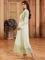 Robe longue Abaya Kaftan musulmane élégante à imprimé floral, broderie de sequins, décorations à franges, manches longues, col en V, respirante et légère