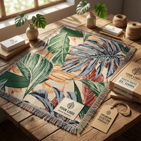 Tapis tissé à motif de feuilles tropicales, couverture à franges bohème, tapis décoratif à motif végétal pour canapé, mur, décoration intérieure