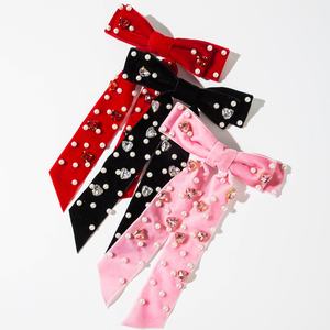 Nouvelle Arrivée Pince à Cheveux à Plusieurs Niveaux en Tissu Velours avec Incrustation de Diamants en Forme de Cœur et Nœud Papillon, Accessoires pour Cheveux pour Filles et Femmes - Product Image 1