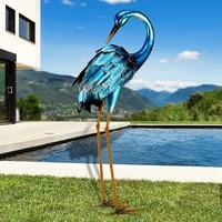 Statue de héron en métal solaire Oniya, sculpture de grue en verre pour jardin, ornement d'oiseau pour pelouse, cour, véranda, patio, décoration extérieure