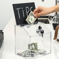 Boîte à dons personnalisée autoportante, style Art Déco classique, en acrylique transparent avec serrure, taille personnalisable pour collectes de fonds