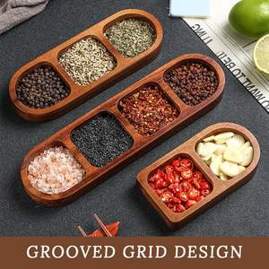 Plateau à sauce en bois 3 compartiments avec séparateurs, <span class=keywords><strong>petit</strong></span> plat pour la maison, la cuisine, le barbecue, le pique-nique - Product Image 3