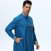 Arabische islamische Baumwoll stoff Kleidung für Männer Lässig Jalabiya Kurta Pyjama Design Shirt Kragen Muslim Metal Button Inspiriert Katar