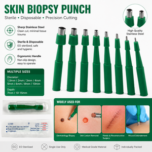 Punzón de Biopsia Desechable para <span class=keywords><strong>Dermatología</strong></span>, Tubo de Corte de Acero Inoxidable, Diámetro de 2 mm a 10 mm, Profundidad de 7 mm/10-15 mm, Esterilizado con Óxido de Etileno - Product Image 1