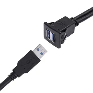 Dual USB 3.0 Cable Male to Female Car Dashboard Flush Mount USB 3.0 AUX Extension Cable