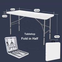 Table Pliante Rectangulaire en Plastique HDPE Blanc de 1,20 m, Robuste, Pliable en Deux, pour Jardin, Pique-nique, Fête, Banquet - Vente en Gros