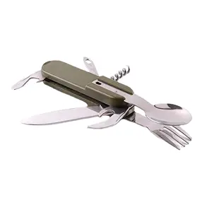 Colher dobrável de aço inoxidável, faca e garfo, utensílios de mesa multiferramenta para acampamento, 3 em 1, metal de papelão, talheres modernos de acampamento, 2 peças/