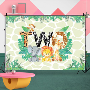 Sfondo della festa di compleanno dei <span class=keywords><strong>bambini</strong></span> della foresta del leone sfondo tema della giungla - Product Image 2