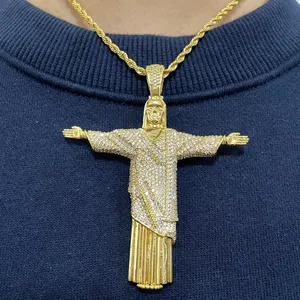 Collar con chapado en oro de 18K para mujer, joyería brasileña con diseño religioso de crisoto Redentor de Brasil, estatua Redentor de Rio, el Redentor de Jesús
