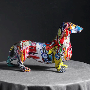 Escultura de perro salchicha hecha a mano para decoración del hogar, estatuilla de grafiti de resina colorida, perro - Product Image 4