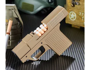 Novel Gun Model Windproof Pemantik Rokok Isi Ulang dengan Kotak Rokok (Kapasitas 10 Buah)