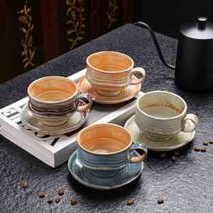 ชุดกาแฟเซรามิกสไตล์ญี่ปุ่นย้อนยุคพร้อมจานรอง ถ้วยกาแฟพอร์ซเลนสำหรับลาเต้อาร์ต พร้อมจานรอง สำหรับร้านกาแฟ ชุดน้ำชาสำหรับจิบน้ำชายามบ่าย - Product Image 2