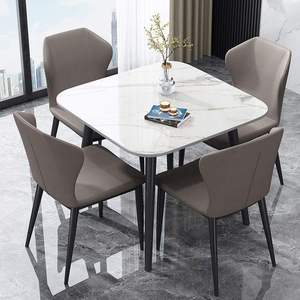 Mesa <span class=keywords><strong>de</strong></span> <span class=keywords><strong>Comedor</strong></span> Cuadrada Moderna para 4 Personas con Tapa con Patrón <span class=keywords><strong>de</strong></span> Mármol y Sillas <span class=keywords><strong>de</strong></span> Tela Gris, Patas <span class=keywords><strong>de</strong></span> Metal Negro para <span class=keywords><strong>Comedor</strong></span> o Cafetería - Product Image 2