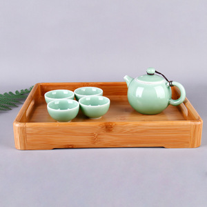 Juego de bandejas de servir de bambú Youju, 3 piezas, bandeja rectangular portátil para té y frutas, acabado en madera natural - Product Image 2