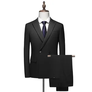 メンズファッションビジネスカジュアル紳士用ダブルブレストウール韓国版ブリティッシュスタイル2点セット