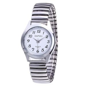 Montre analogique à grand cadran pour hommes et femmes, en acier inoxydable, à quartz, avec bracelet élastique, pour personnes d'âge moyen et âgées, coffret cadeau charmant pour couple - Product Image 5