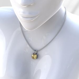 Cushion Fancy Yellow Lab Grown Diamond Pendant, Yellow Moissanite Pendant For Women, Bunny Ear Bale, Wedding/Anniversary <b>Gift</b> Pe - Product Image 4