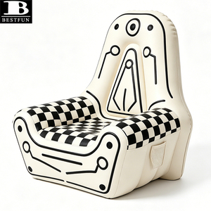 Fauteuil de jeu gonflable confortable, canapé-lit d'appoint à motif damier avec poche latérale pour chambre à coucher et mobilier de détente pour adultes - Product Image 1