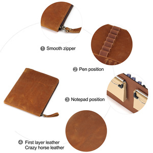 ที่ใส่เครื่องเขียนหนังแท้ K183 สีน้ำตาล กล่องใส่ดินสอหนังแท้สำหรับผู้ชาย สไตล์ยุโรปอเมริกา - Product Image 4