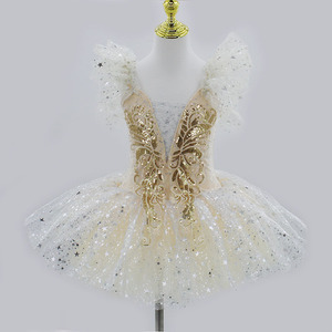 Vestido de Ballet con Lentejuelas para Niñas, Ropa de Actuación <span class=keywords><strong>Beige</strong></span>, Faldas de Danza Moderna para Niñas, Tutú de Ballet para Gimnasia, Ropa de Danza para Niños - Product Image 1