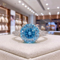 Bague de fiançailles de luxe en diamant bleu de laboratoire, argent sterling 925, certification IGI, coupe ancienne européenne, pavé de diamants