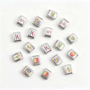 Serie Cartoon Fun: Charm Modulari Italiani in Acciaio Inox Smaltato, Cuore Arcobaleno, Cibo, Animali, Charm per <span class=keywords><strong>Bracciali</strong></span> all'Ingrosso - Product Image 2